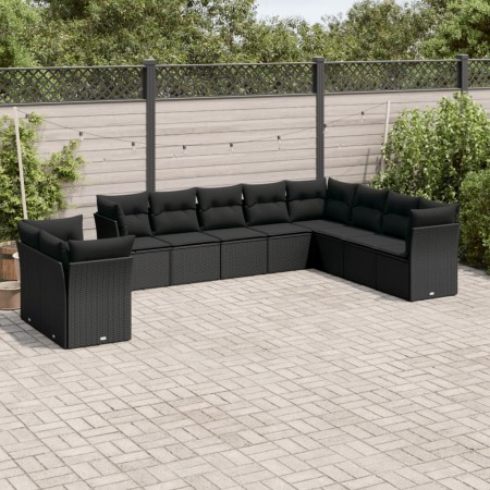 Set de sofás de jardín 10 pzas cojines ratán sintético negro de , Conjuntos de jardín - Ref: Foro24-3217855, Precio: 648,50 €...