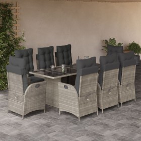 Set comedor de jardín 9 pzas cojines ratán sintético gris claro en Conjuntos de jardín | Comprar online en Foru.es