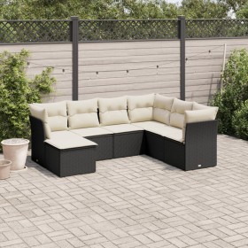 Set de comedor de jardín 7 pzas y cojines ratán sintético negro de , Conjuntos de jardín - Ref: Foro24-3217986, Precio: 377,2...