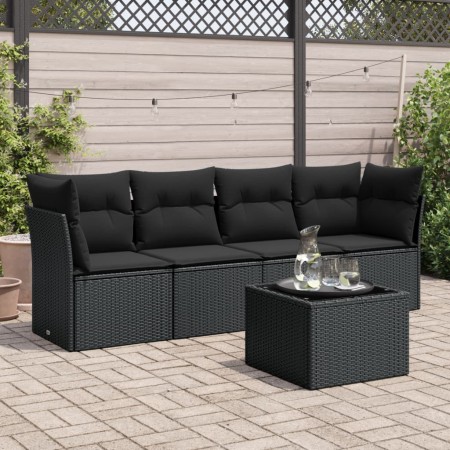 Set de muebles de jardín 5 pzas y cojines ratán sintético negro de , Conjuntos de jardín - Ref: Foro24-3217235, Precio: 301,6...