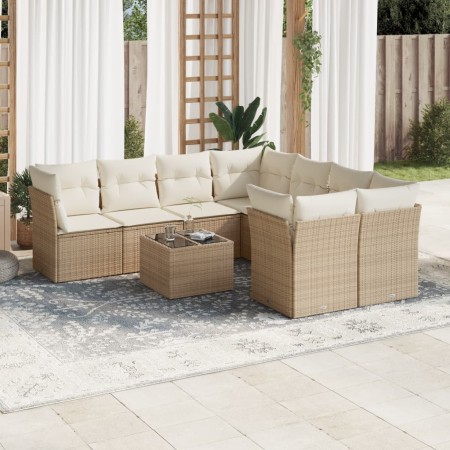 Set de sofás de jardín 9 pzas con cojines ratán sintético beige de , Conjuntos de jardín - Ref: Foro24-3217318, Precio: 585,6...