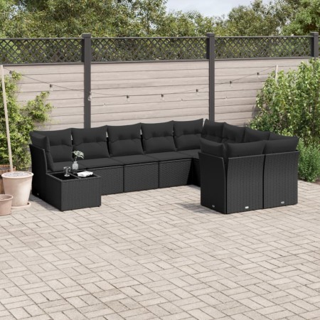 Set de sofás de jardín 10 pzas cojines ratán sintético negro de , Conjuntos de jardín - Ref: Foro24-3250024, Precio: 644,35 €...