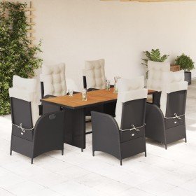 Set de comedor de jardín 7 pzas y cojines ratán sintético negro en Conjuntos de jardín | Comprar online en Foru.es