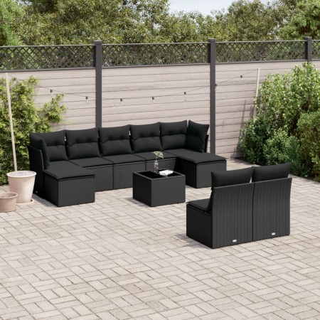 Set de sofás de jardín 10 pzas cojines ratán sintético negro de , Conjuntos de jardín - Ref: Foro24-3250114, Precio: 597,89 €...