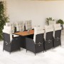 Set de comedor de jardín 9 pzas y cojines ratán sintético negro en Conjuntos de jardín | Comprar online en Foru.es