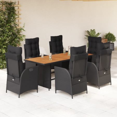 Set de comedor de jardín 7 pzas y cojines ratán sintético negro en Conjuntos de jardín | Comprar online en Foru.es