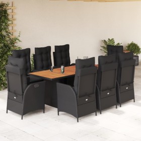 Set de comedor de jardín 9 pzas y cojines ratán sintético negro en Conjuntos de jardín | Comprar online en Foru.es