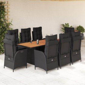 Set de comedor de jardín 9 pzas y cojines ratán sintético negro en Conjuntos de jardín | Comprar online en Foru.es