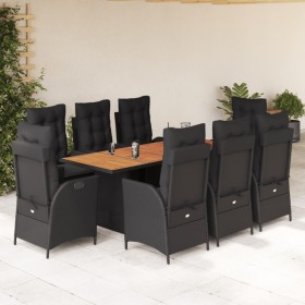 Set de comedor de jardín 9 pzas y cojines ratán sintético negro en Conjuntos de jardín | Comprar online en Foru.es