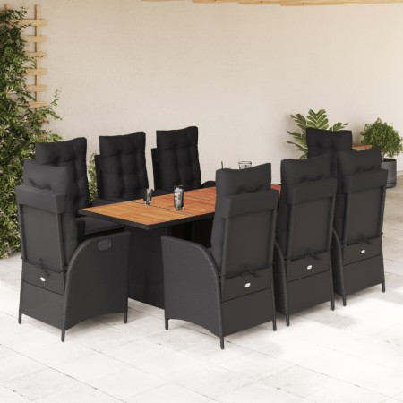 Set de comedor de jardín 9 pzas y cojines ratán sintético negro en Conjuntos de jardín | Comprar online en Foru.es