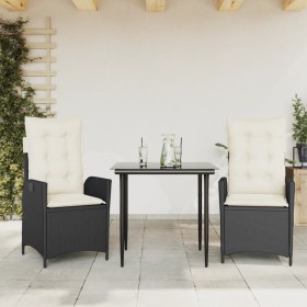 Set comedor de jardín 3 pzas con cojines ratán sintético negro en Conjuntos de jardín | Comprar online en Foru.es