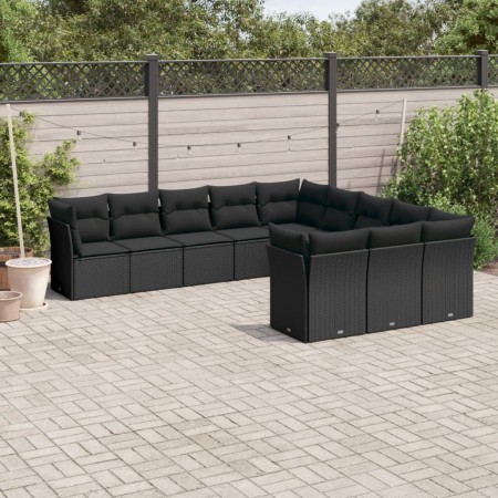 Set de sofás de jardín 11 pzas y cojines ratán sintético negro de , Conjuntos de jardín - Ref: Foro24-3250244, Precio: 701,15...
