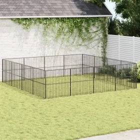 Corralito para perros con 16 paneles acero galvanizado negro de , Casetas para perros - Ref: Foro24-3209555, Precio: 387,18 €...