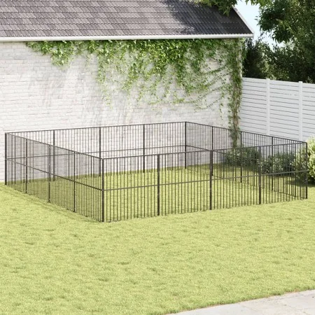 Corralito para perros con 16 paneles acero galvanizado negro de , Casetas para perros - Ref: Foro24-3209555, Precio: 387,18 €...