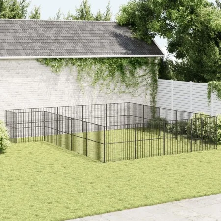 Corralito para perros con 20 paneles acero galvanizado negro de , Casetas para perros - Ref: Foro24-3209560, Precio: 476,43 €...