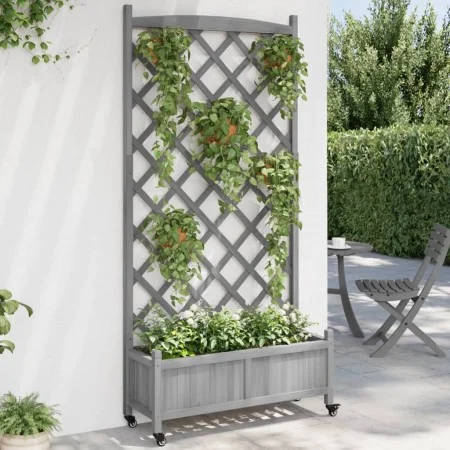 Jardinera con enrejado y ruedas madera maciza de abeto gris de , Maceteros y jardineras - Ref: Foro24-3207654, Precio: 137,13...