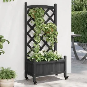 Jardinera con enrejado y ruedas madera maciza de abeto negro by , Pots and planters - Ref: Foro24-3207649, Price: 77,51 €, Di...