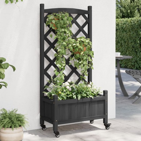 Jardinera con enrejado y ruedas madera maciza de abeto negro de , Maceteros y jardineras - Ref: Foro24-3207649, Precio: 77,38...