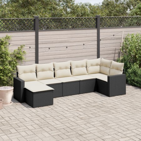 Set de comedor de jardín 7 pzas y cojines ratán sintético negro de , Conjuntos de jardín - Ref: Foro24-3219266, Precio: 381,9...