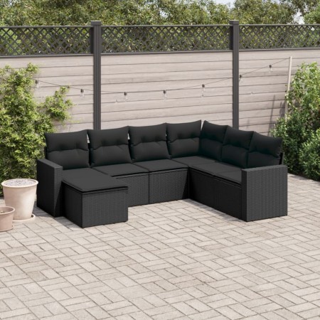 Set de comedor de jardín 7 pzas y cojines ratán sintético negro de , Conjuntos de jardín - Ref: Foro24-3219285, Precio: 434,9...