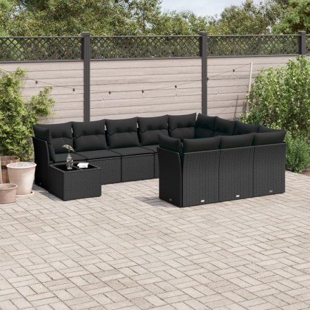 Set de sofás de jardín 11 pzas y cojines ratán sintético negro de , Conjuntos de jardín - Ref: Foro24-3218255, Precio: 677,94...