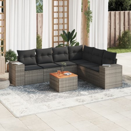 Set de sofás de jardín 7 piezas con cojines ratán PE gris de , Conjuntos de jardín - Ref: Foro24-3225465, Precio: 431,46 €, D...