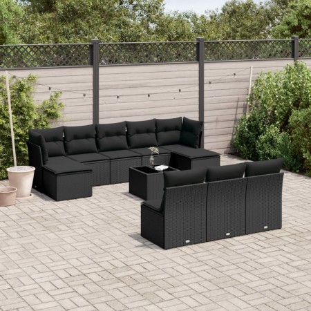 Set de sofás de jardín 11 pzas y cojines ratán sintético negro de , Conjuntos de jardín - Ref: Foro24-3218295, Precio: 625,09...