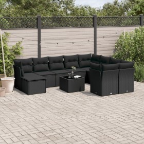 Set de sofás de jardín 10 pzas cojines ratán sintético negro de , Conjuntos de jardín - Ref: Foro24-3218185, Precio: 607,57 €...