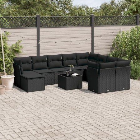 Set de sofás de jardín 10 pzas cojines ratán sintético negro de , Conjuntos de jardín - Ref: Foro24-3218185, Precio: 607,57 €...