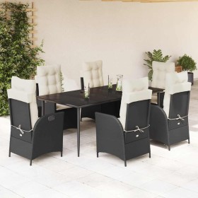 Set de comedor de jardín 7 pzas y cojines ratán sintético negro en Conjuntos de jardín | Comprar online en Foru.es