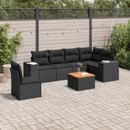 Set de comedor de jardín 7 pzas y cojines ratán sintético negro de , Conjuntos de jardín - Ref: Foro24-3225467, Precio: 479,6...