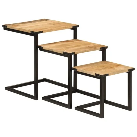 Mesas de centro apilables 3 pzas madera maciza mango y hierro by , Side tables - Ref: Foro24-358561, Price: 69,61 €, Discount: %