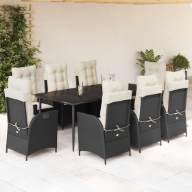 Set de comedor de jardín 9 pzas y cojines ratán sintético negro en Conjuntos de jardín | Comprar online en Foru.es