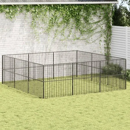 Corralito para perros con 12 paneles acero galvanizado negro de , Casetas para perros - Ref: Foro24-3209554, Precio: 291,59 €...