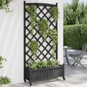 Jardinera con enrejado y ruedas madera maciza de abeto negro de , Maceteros y jardineras - Ref: Foro24-3207655, Precio: 156,9...