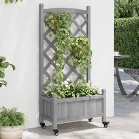 Jardinera con enrejado y ruedas madera maciza de abeto gris de , Maceteros y jardineras - Ref: Foro24-3207648, Precio: 82,58 ...