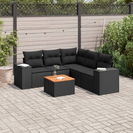 Set de sofás de jardín 6 piezas y cojines ratán sintético negro de , Conjuntos de jardín - Ref: Foro24-3225439, Precio: 416,6...