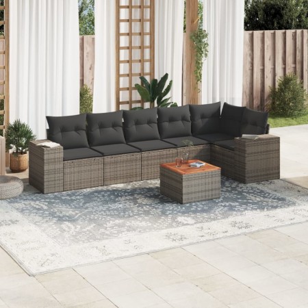 Set de sofás de jardín 7 piezas con cojines ratán PE gris de , Conjuntos de jardín - Ref: Foro24-3225458, Precio: 431,46 €, D...