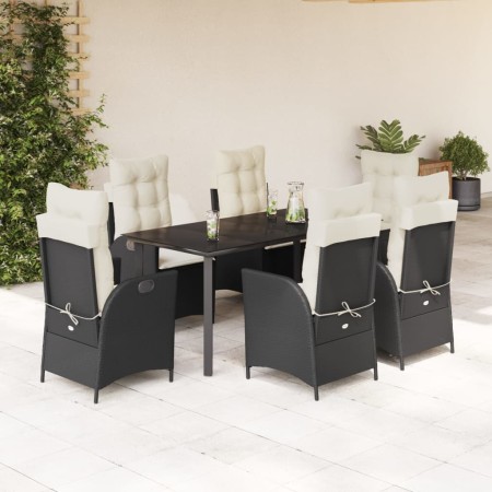 Set de comedor de jardín 7 pzas y cojines ratán sintético negro en Conjuntos de jardín | Comprar online en Foru.es