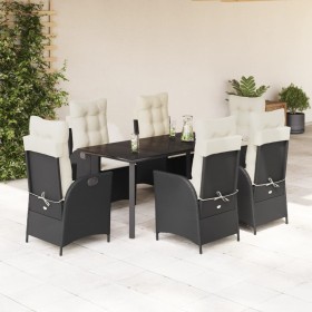 Set de comedor de jardín 7 pzas y cojines ratán sintético negro en Conjuntos de jardín | Comprar online en Foru.es