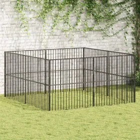 Corralito para perros con 8 paneles acero galvanizado negro de , Casetas para perros - Ref: Foro24-3209553, Precio: 201,01 €,...