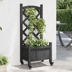 Jardinera con enrejado y ruedas madera maciza de abeto negro de , Maceteros y jardineras - Ref: Foro24-3207646, Precio: 74,68...