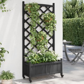 Jardinera con enrejado y ruedas madera maciza de abeto negro de , Maceteros y jardineras - Ref: Foro24-3207652, Precio: 124,4...