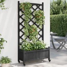 Jardinera con enrejado y ruedas madera maciza de abeto negro de , Maceteros y jardineras - Ref: Foro24-3207652, Precio: 94,88...