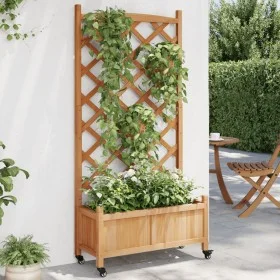 Jardinera con enrejado y ruedas madera maciza de abeto marrón de , Maceteros y jardineras - Ref: Foro24-3207650, Precio: 97,2...