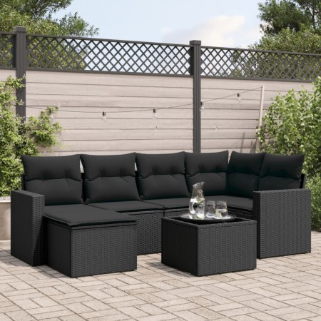 Set de comedor de jardín 7 pzas y cojines ratán sintético negro de , Conjuntos de jardín - Ref: Foro24-3219255, Precio: 421,9...