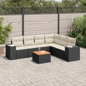 Set de comedor de jardín 7 pzas y cojines ratán sintético negro de , Conjuntos de jardín - Ref: Foro24-3225461, Precio: 392,7...