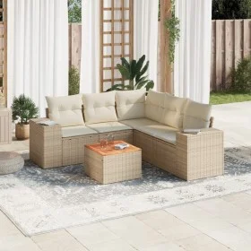 Juego de sofás jardín con cojines 6 pzas ratán sintético beige de , Conjuntos de jardín - Ref: Foro24-3225442, Precio: 438,30...
