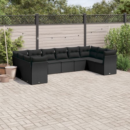 Set de sofás de jardín 10 pzas cojines ratán sintético negro de , Conjuntos de jardín - Ref: Foro24-3218195, Precio: 631,50 €...
