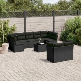 Set de sofás de jardín 10 pzas cojines ratán sintético negro de , Conjuntos de jardín - Ref: Foro24-3218155, Precio: 619,29 €...